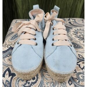 Rocky Barnes x Manebi Light Blue Suede Platform Espadrille Sneakers Ribbon Lace